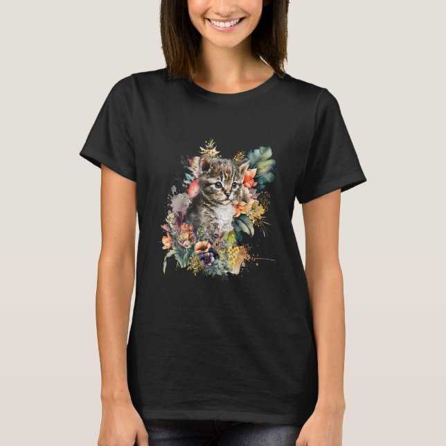 Camiseta Tabby Cat Watercolor Cute Kitten Cat (Anverso)