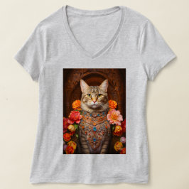 Camiseta Tabby marrón con flores y estilo victoriano