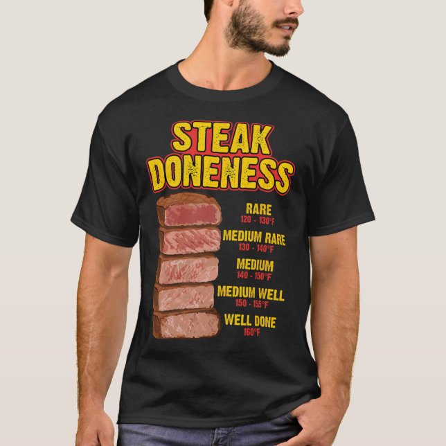 Camiseta Tabla de guía de cocción de bistec Bbq Chef Pit (Anverso)