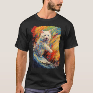 Camiseta Tabla de remo Surf Pop Art Gato Blanco