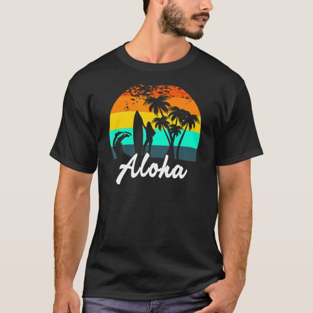 Camiseta tabla de surf Aloha Hawaii Island Palm Beach (Anverso)