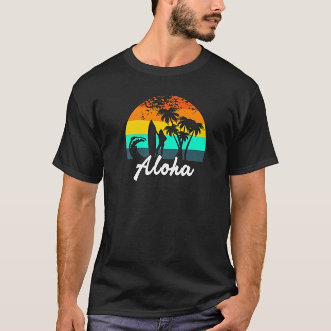 Camiseta tabla de surf Aloha Hawaii Island Palm Beach (Anverso)