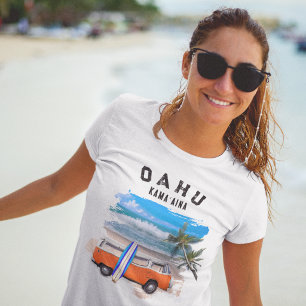Camiseta Tabla de surf de furgoneta vintage naranja Oahu Ka