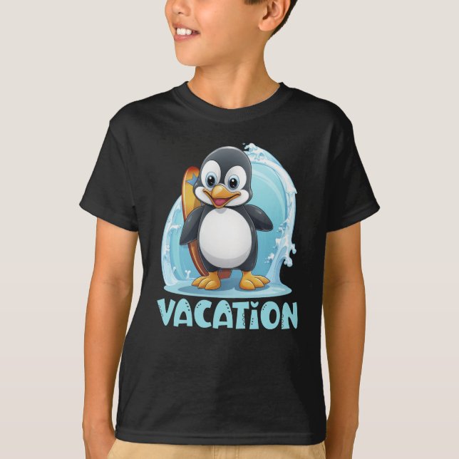 Camiseta Tabla de surf de pingüino de vacaciones (Anverso)