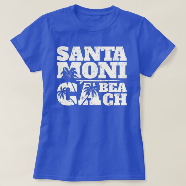 Camiseta tabla de surf de Santa Mónica y palmeras ca (Diseño del anverso)