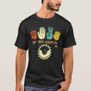 Camiseta Tabla de tijeras de papel de roca con carpintería 