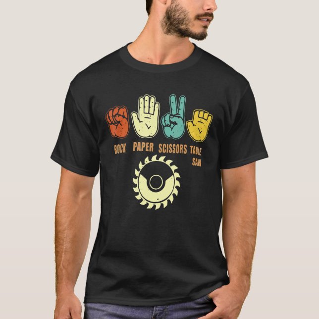 Camiseta Tabla de tijeras de papel de roca con carpintería  (Anverso)