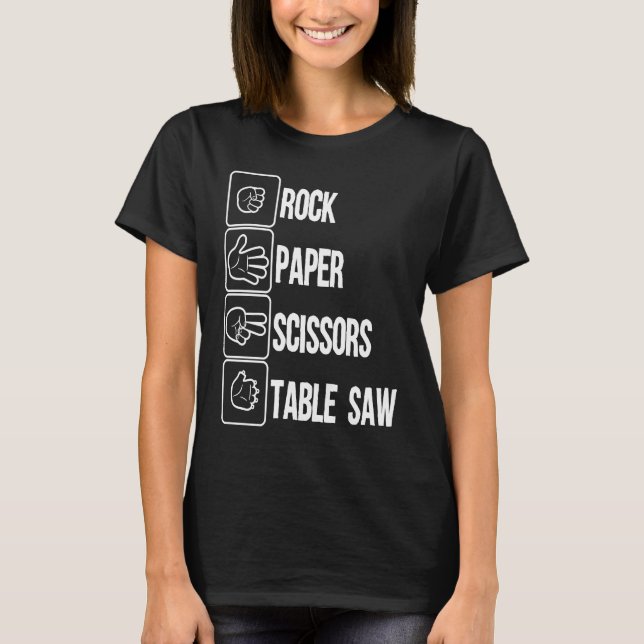 Camiseta Tabla de tijeras de papel de roca con carpintero b (Anverso)