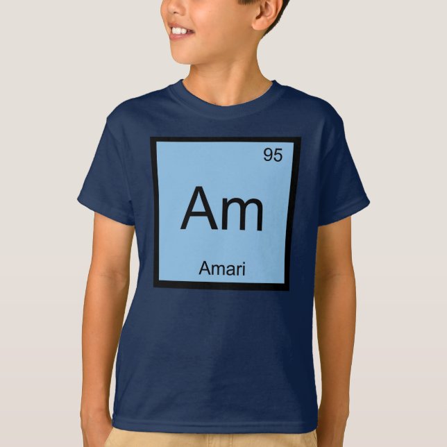 Camiseta Tabla periódica de elementos químicos de nombre am (Anverso)