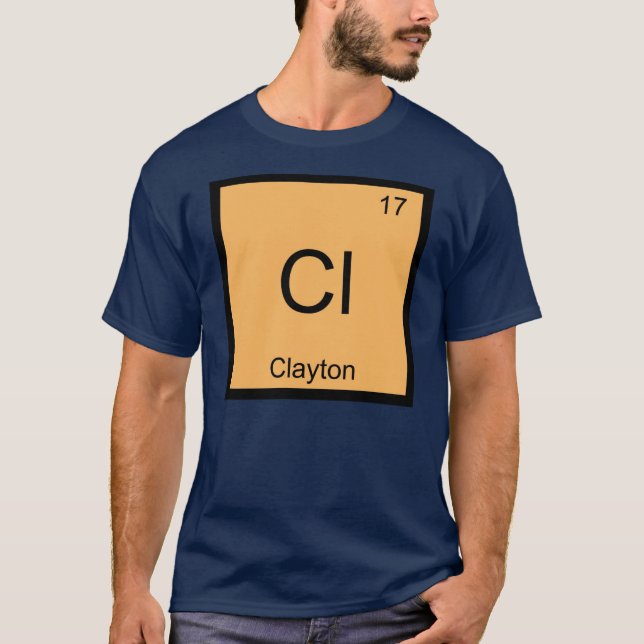Camiseta Tabla periódica de elementos químicos de nombre Cl (Anverso)