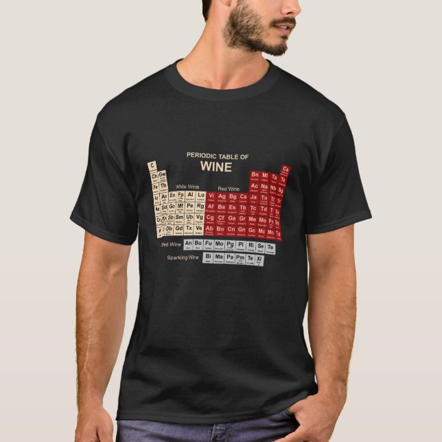 Camiseta Tabla periódica de vino oscuro (Anverso)