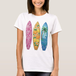 CAMISETA TABLAS DE SURF DE VERANO DE COLOR ROSA NARANJA AZU