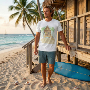 Camiseta Tablas de Surf y Palmeras de Cabaña de Playa Tropi