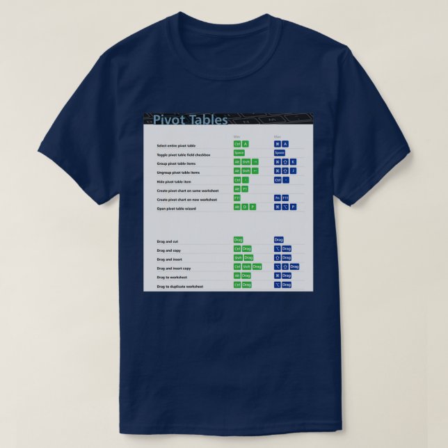 Camiseta Tablas dinámicas Accesos rápidos de teclado de Exc (Diseño del anverso)