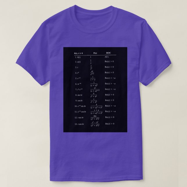 Camiseta Table of Laplace Transform Table Laplace Transform (Diseño del anverso)