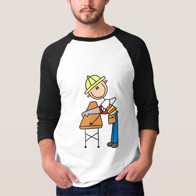 Camiseta Tablero del Sawing del trabajador de construcción (Anverso)
