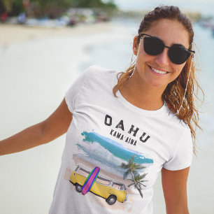 Camiseta Tablón de surf Van Vintage Amarillo Oahu Kamaʻaina