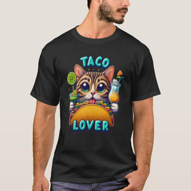 Camiseta Taco Lover Cat Con Bebida Refresca (Anverso)
