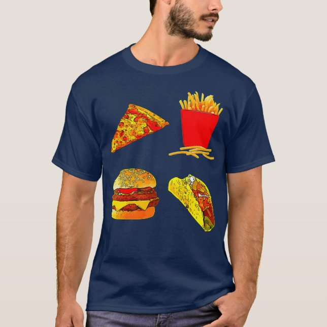 Camiseta Taco Pizza Cheeseburger Fries Comida rápida basura (Anverso)