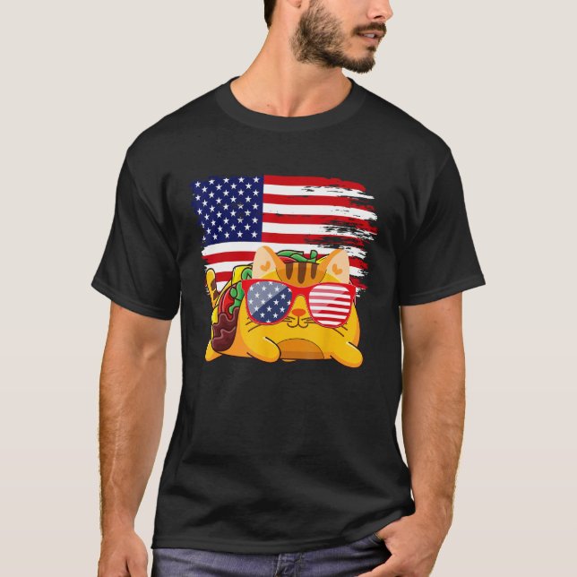 Camiseta Tacocat Sunglasses American Flag  4th Of July USA  (Anverso)