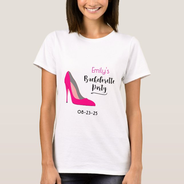 Camiseta Tacón alto de stiletto rosa caliente para despedid (Anverso)