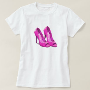 Camiseta Tacones Altos Rosados Estilo Pixel Art de 64 Bits