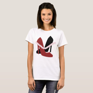 Camiseta Tacones Monos Perlas Mujer Moda Rojo Negro