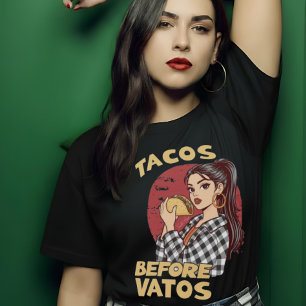 Camiseta Tacos Antes que Vatos Chicana Latina Divertida Com