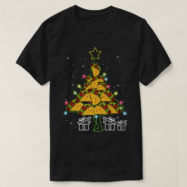 Camiseta Tacos Árbol De Navidad Encendido Luces Cuidada Xma (Diseño del anverso)