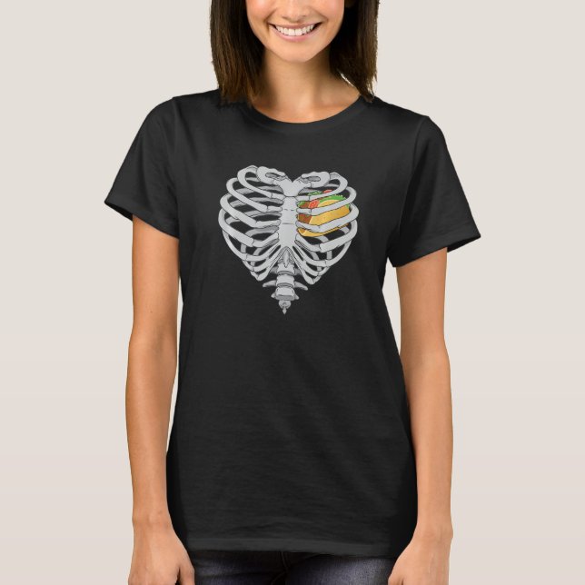 Camiseta Tacos Heart Skeleton RibCage Halloween I Love Taco (Anverso)