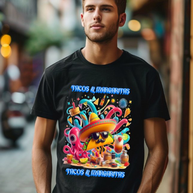 Camiseta tacos y margaritas de lentes de sol y sombrero (Subido por el creador)