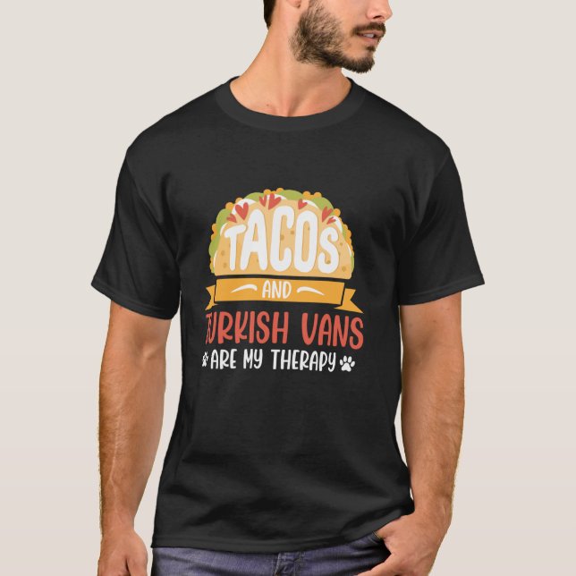 Camiseta TACOS Y VANAS TURCAS SON MI TERAPIA Graciosa Cat D (Anverso)