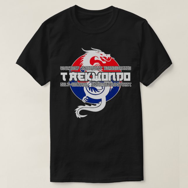 Camiseta Taekwondo Gráfico TKD 5 Tenets Premiu Dragon Asiát (Diseño del anverso)
