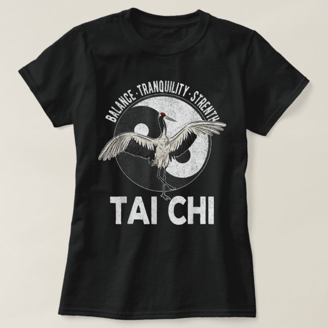 Camiseta Tai Chi Yin Yang Crane Retro de artes marciales ch (Diseño del anverso)