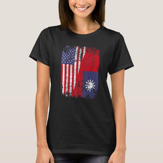 Camiseta Taiwanese Roots Half American Flag Usa Taiwan Flag (Anverso)