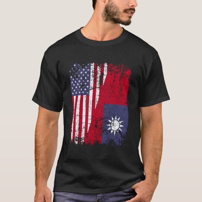 Camiseta Taiwanese Roots Half American Flag Usa Taiwan Flag (Anverso)