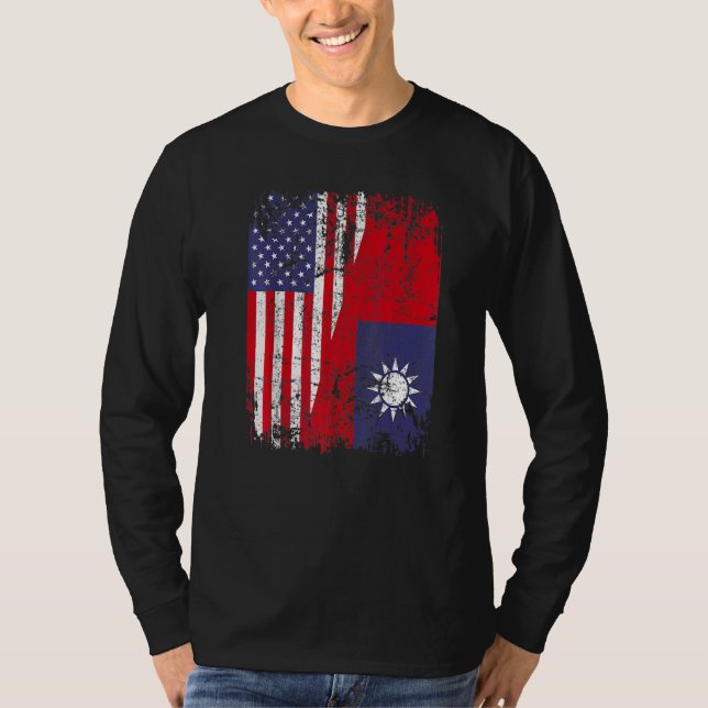 Camiseta Taiwanese Roots Half American Flag Usa Taiwan Flag (Anverso)