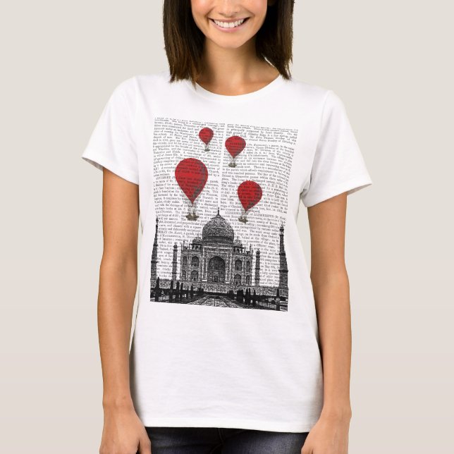 Camiseta Taj Mahal y globos de aire caliente rojo (Anverso)