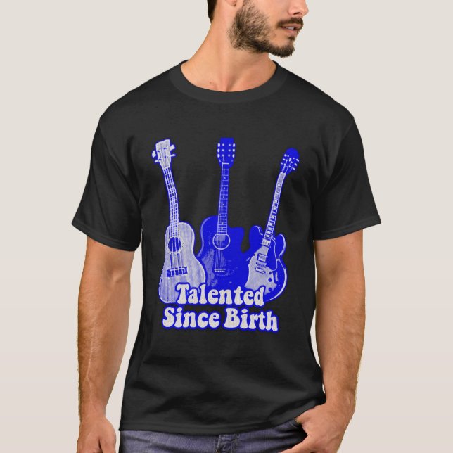 Camiseta Talented since birth. vintage blue guitars (Anverso)