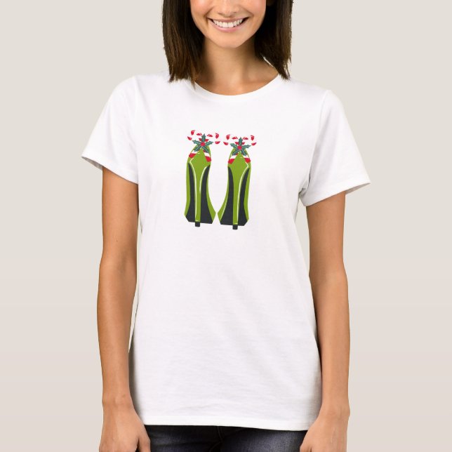 Camiseta Talones altos verdes con bastones de caramelo (Anverso)