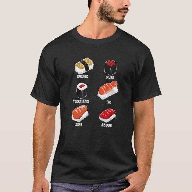 Camiseta Tamago, Ikura, Ebi, Tekka Maki, Maguro, Sake Premi (Anverso)