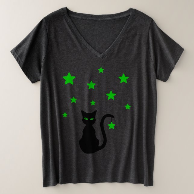 Camiseta tamaño Camiseta Black Cat Stars Plus (Anverso del diseño)