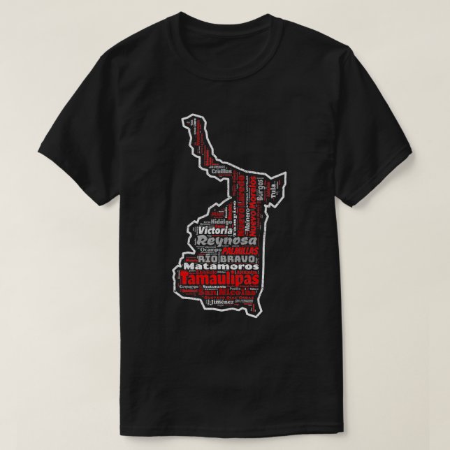Camiseta Tamaulipas México Mapa Municipios Estado Mexicano (Diseño del anverso)