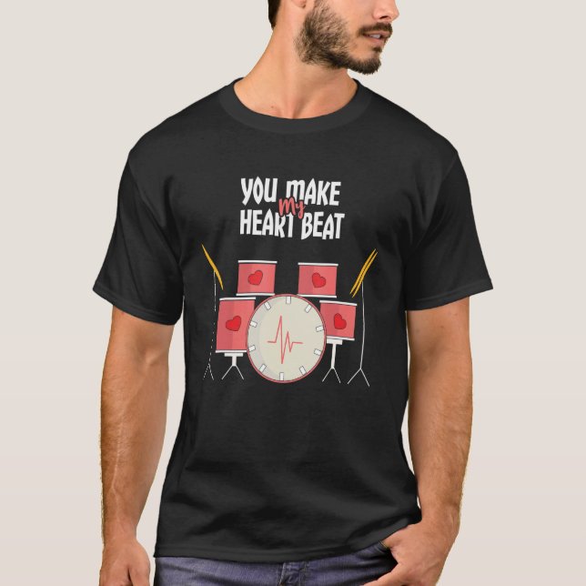 Camiseta Tambor Beat Drum Drummer Heart Day Happy Valent (Anverso)