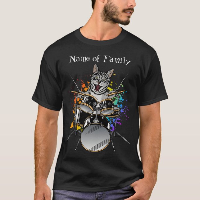 Camiseta Tambor de gato toca tambores T-Shirt masculino (Anverso)