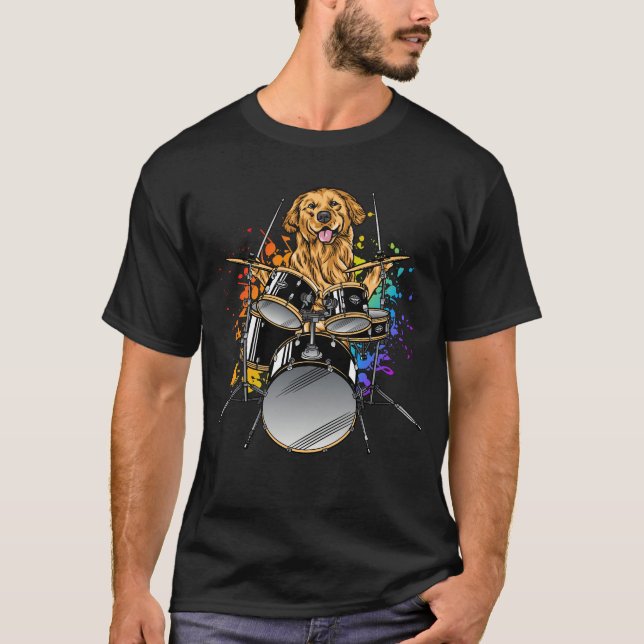 Camiseta Tambor de perro tocando tambores T-Shirt hombres (Anverso)