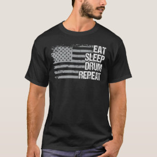 Camiseta Tambor de sueño de comer Repite Bandera Estadounid