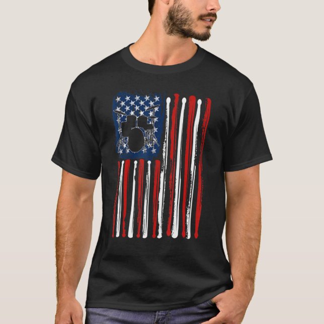 Camiseta Tambor De Tambor Bandera Estadounidense 4 De Julio (Anverso)