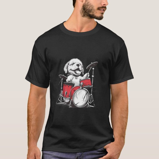 Camiseta Tambores de canto, músico de perro, cachorro, perr (Anverso)