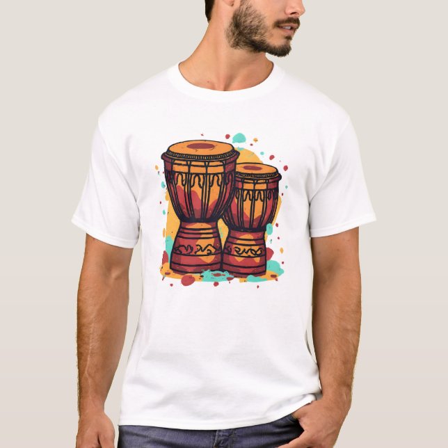 Camiseta Tambores Djembe Gemelos Coloridos (Anverso)
